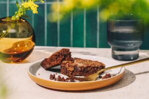 Pot brownie recipe, with fresh brownies on a plate