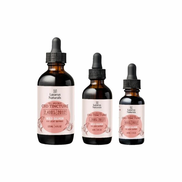 Image of 3 bottles of Lazarus naturals CBD pets salmon.