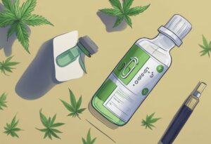 A bottle of CBD oil surrounded by hemp leaves symbolizes CBD's potential to provide relief for shingles pain.