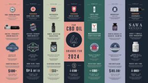 A sleek and informative infographic comparing the top CBD oil brands and products for 2024.