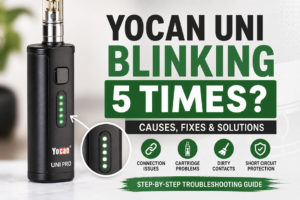 Yocan UNI Pro vape battery blinking 5 times indicating connection issue with 510 cartridge